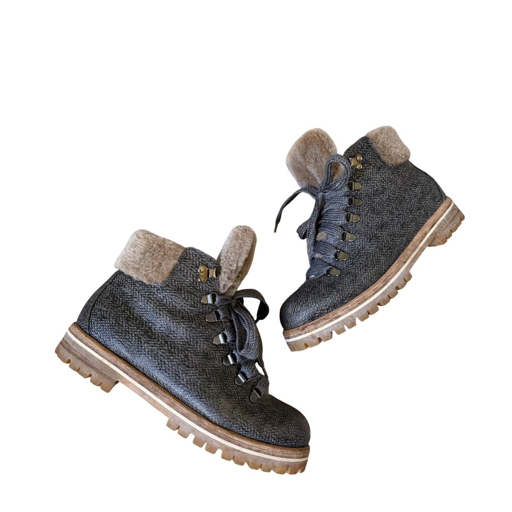 AGL Attilio Giusti Leombruni Boots‎ Grey Herringbone Shearling Lined 8